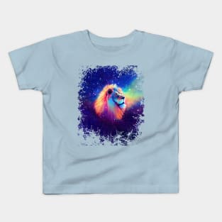 Rainbow Lion on the background of the starry sky Kids T-Shirt